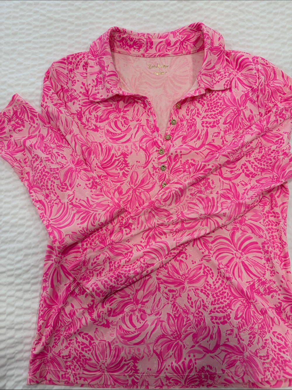 Lilly Pulitzer Pink Floral Henley Polo Top -